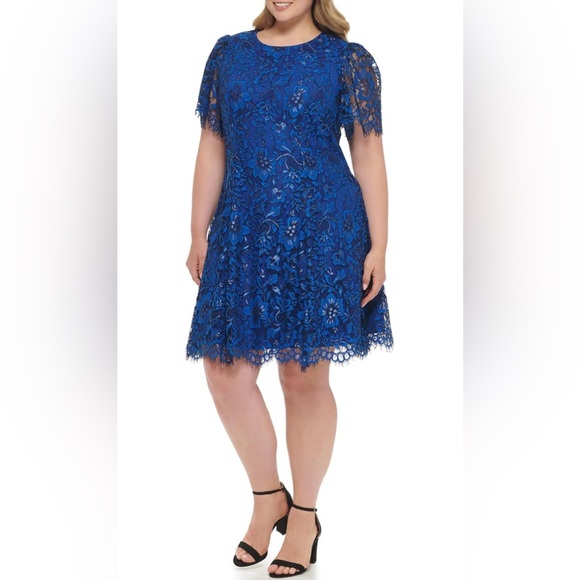 Jessica Howard Women's Lace Midi Dress with Flutter Sleeves & Boat Neck Size 24W - Picture 2 of 9